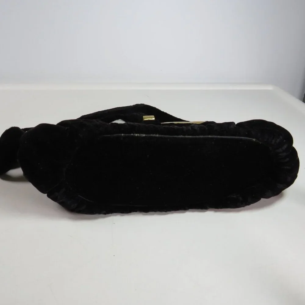 Vintage Black Velvet Kiss-Lock Clutch Purse, satin change & Jeweled Mirror Brush